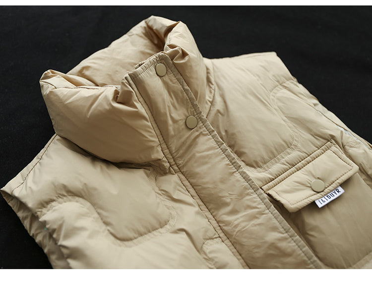 Literary Solid Color Stand Collar  Down Vest Coat