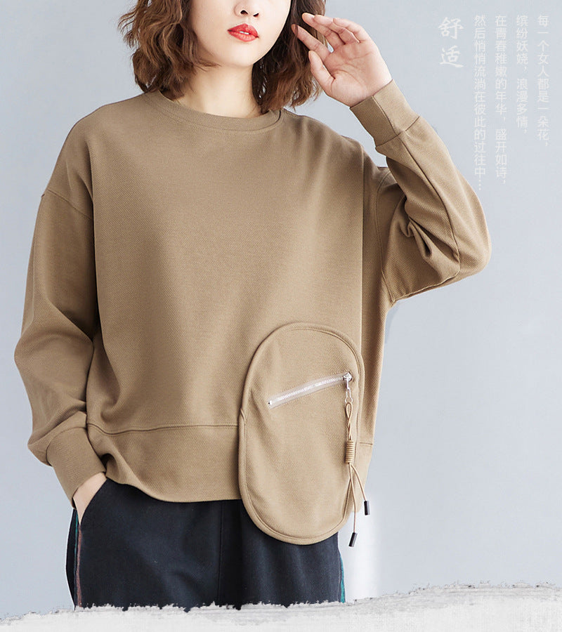 Loose Splicing Long Sleeve Round Neck Sweatshirt