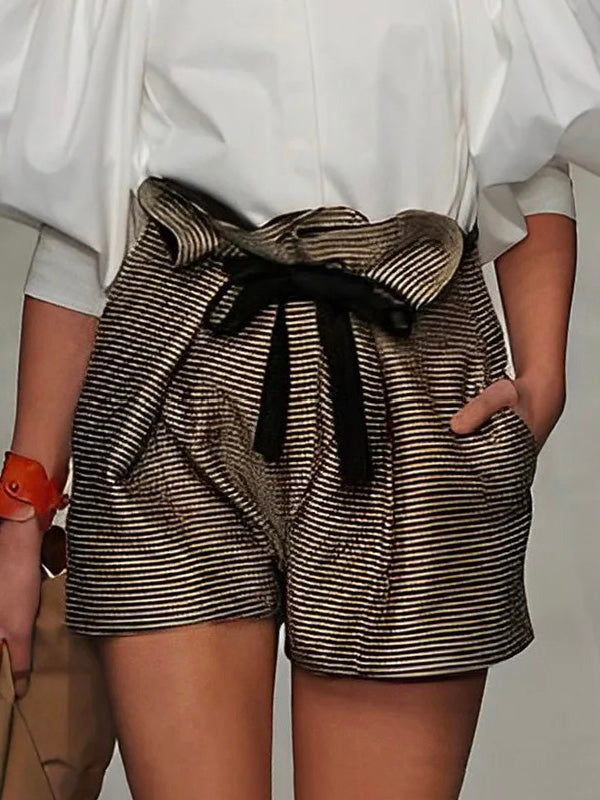 High Waisted Striped Shorts Bottoms