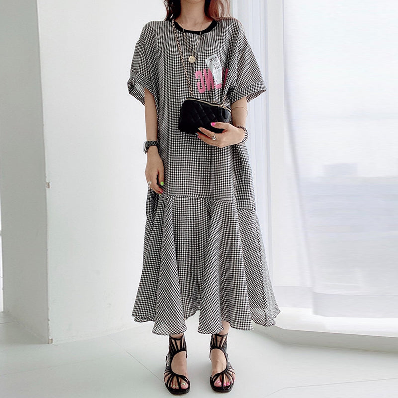 Casual Patchwork Short Sleeve Midi Dress