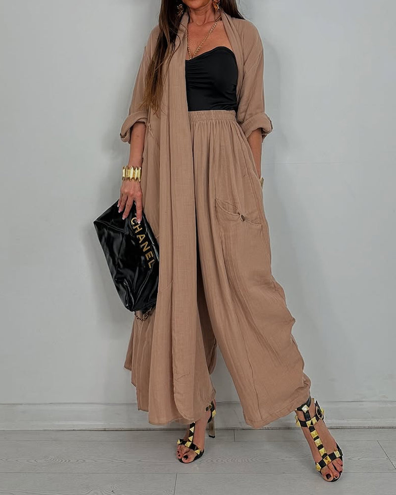 Casual Long Cardigan & Pants Two-piece Set