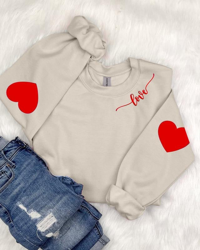 Loose Heart Pattern Crewneck Sweatshirt【Buy 3 Free Shipping】