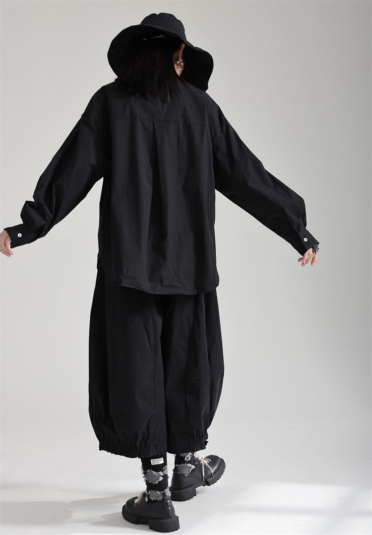 Classic Solid Color Bubble Sleeve Blouse