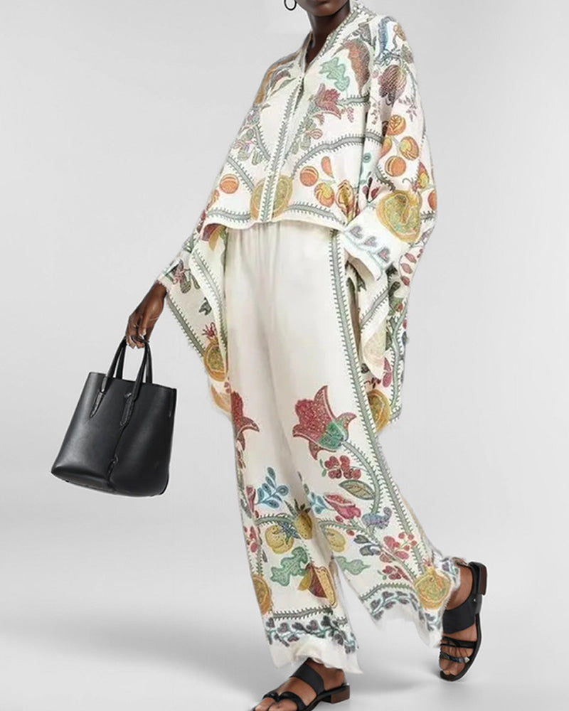 Fashion Print Loose Shirt Trousers Set