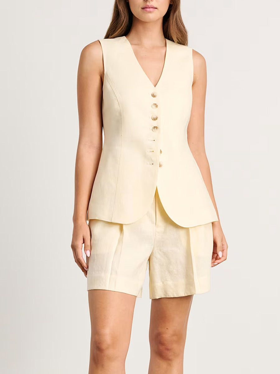 Fashion Solid Color Vest & Shorts Casual Suit
