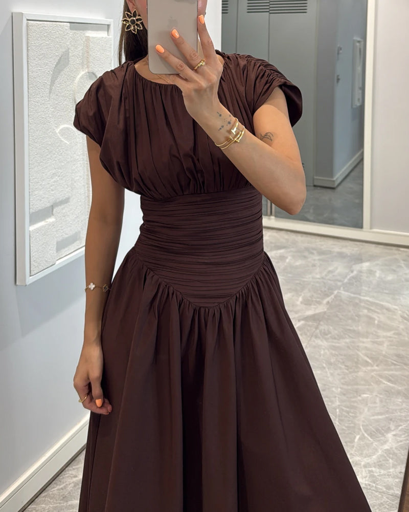 Fashion Solid Color Pleated Dress