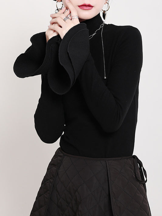 Special Solid Color Stretch Turtleneck Cotton T-Shirt