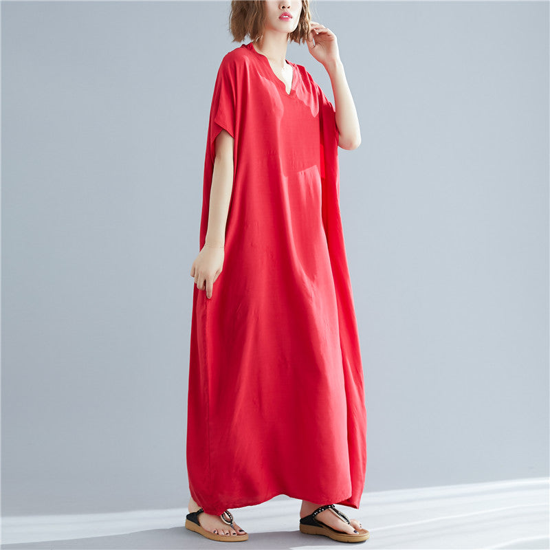 Loose Cotton Solid Color Maxi Dress