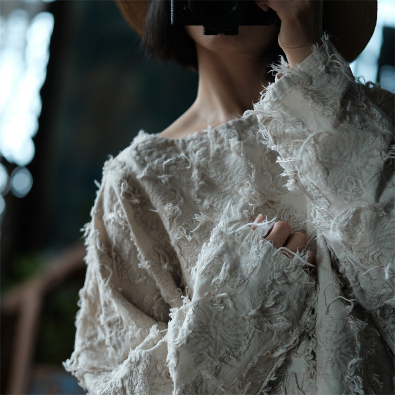 Versatile Cotton Linen Tassel Long Sleeve Blouse