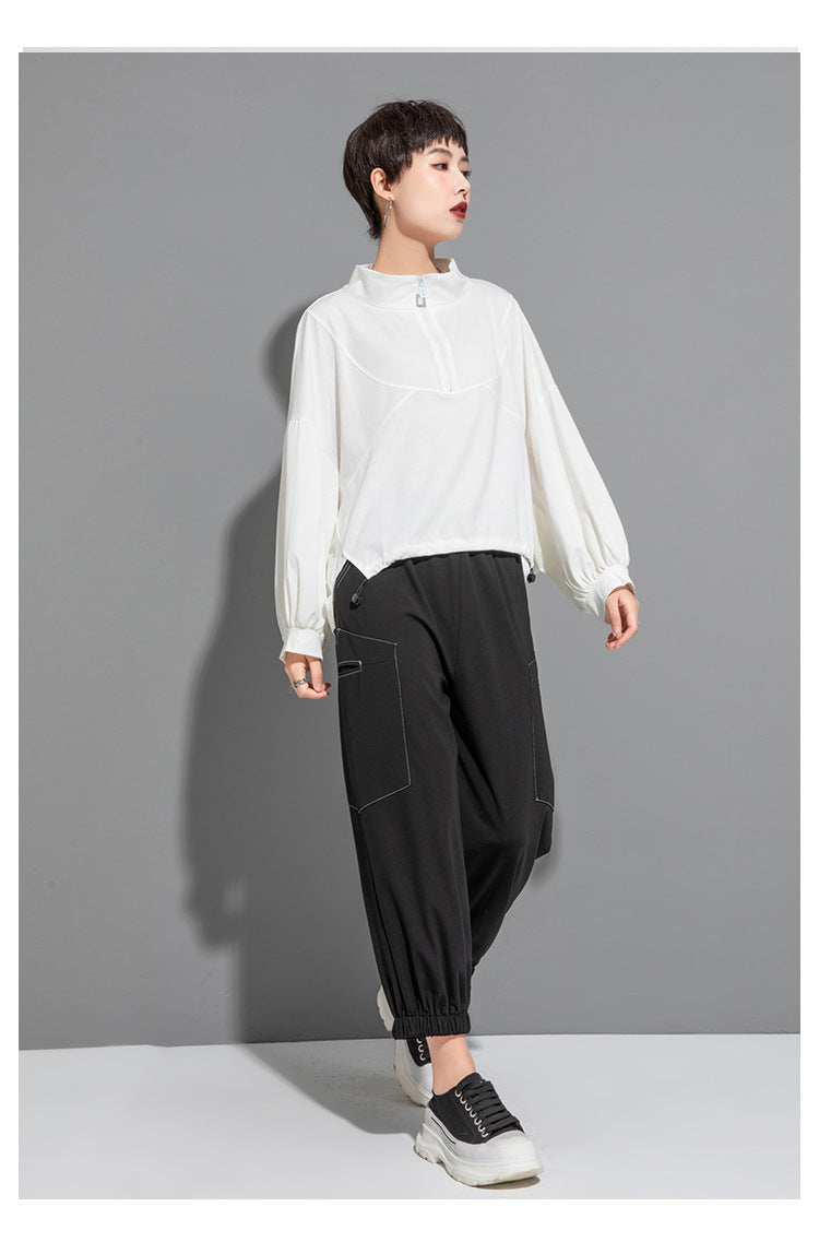 Casual Splicing Bat Sleeve Zipper T-shirt