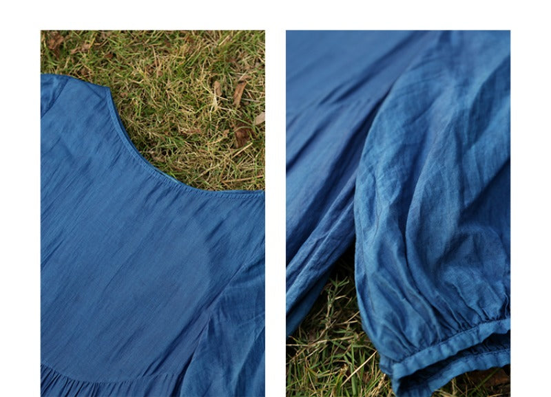 Literary Vintage Tie-Dye Gradual Loose Light Mulberry Silk Midi Dress