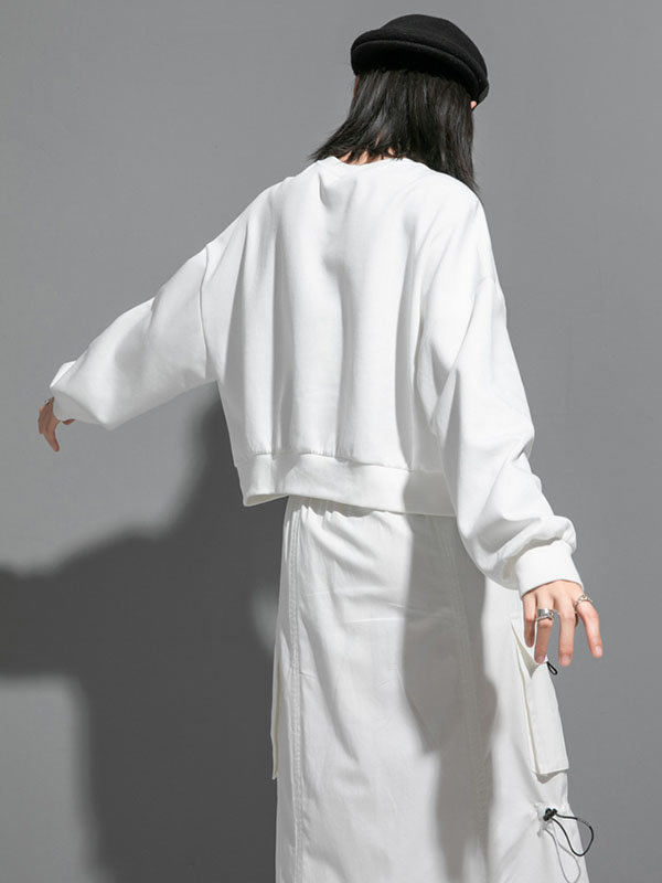 Original Creation Loose Batwing Sleeves Contrast Color Split-Joint Round-Neck Sweatshirt Tops