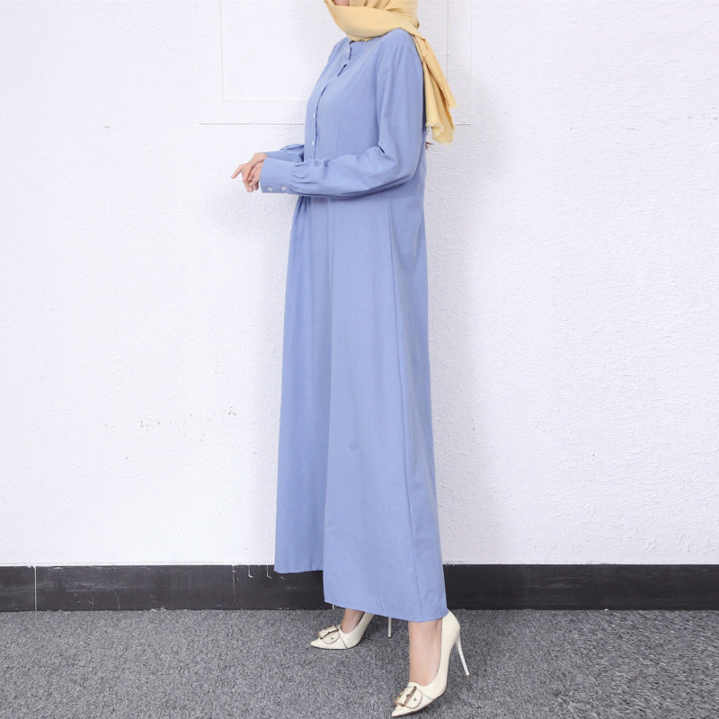 Simple Solid Color Stand Collar Maxi Dress