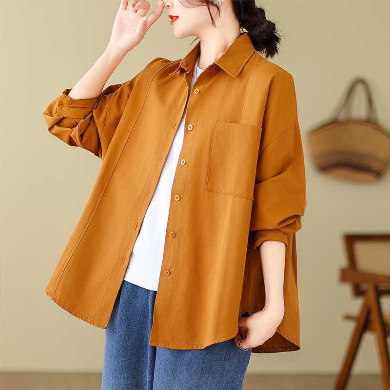 Literary Solid Color Long Sleeve Shirt
