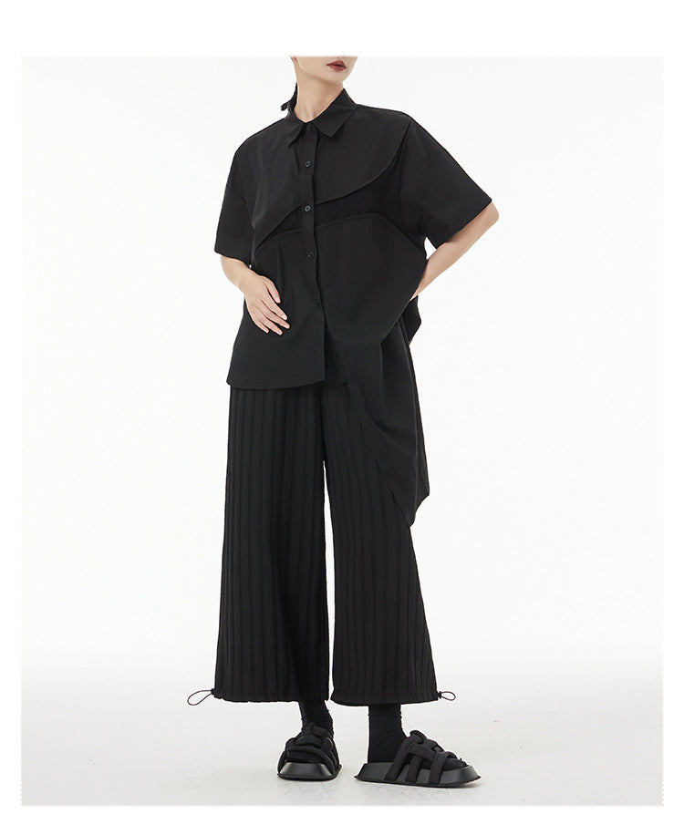 Irregular Splicing Short Sleeve Lapel Shirt