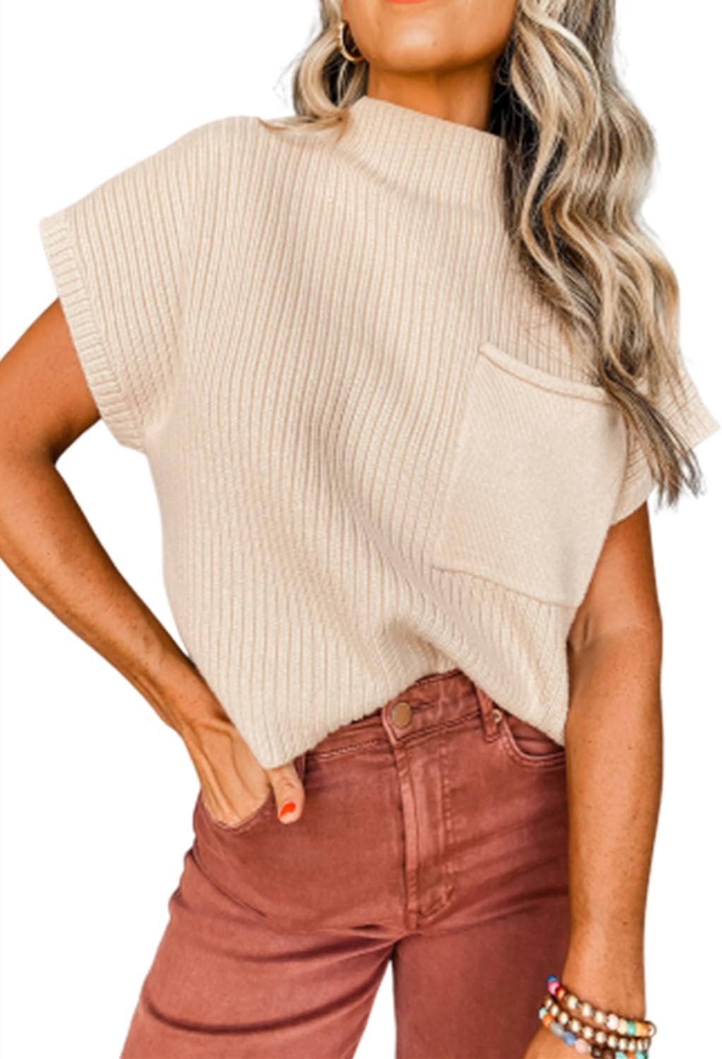 Casual Women's Stand Collar Short Sleeve Knitted Sweater Vest(Buy 2 Free Shipping)
