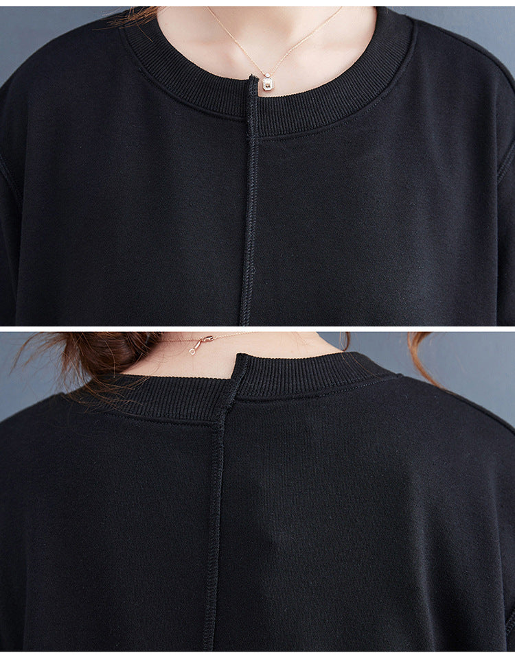 Asymmetric Solid Color Round Neck Long Sleeve Sweater