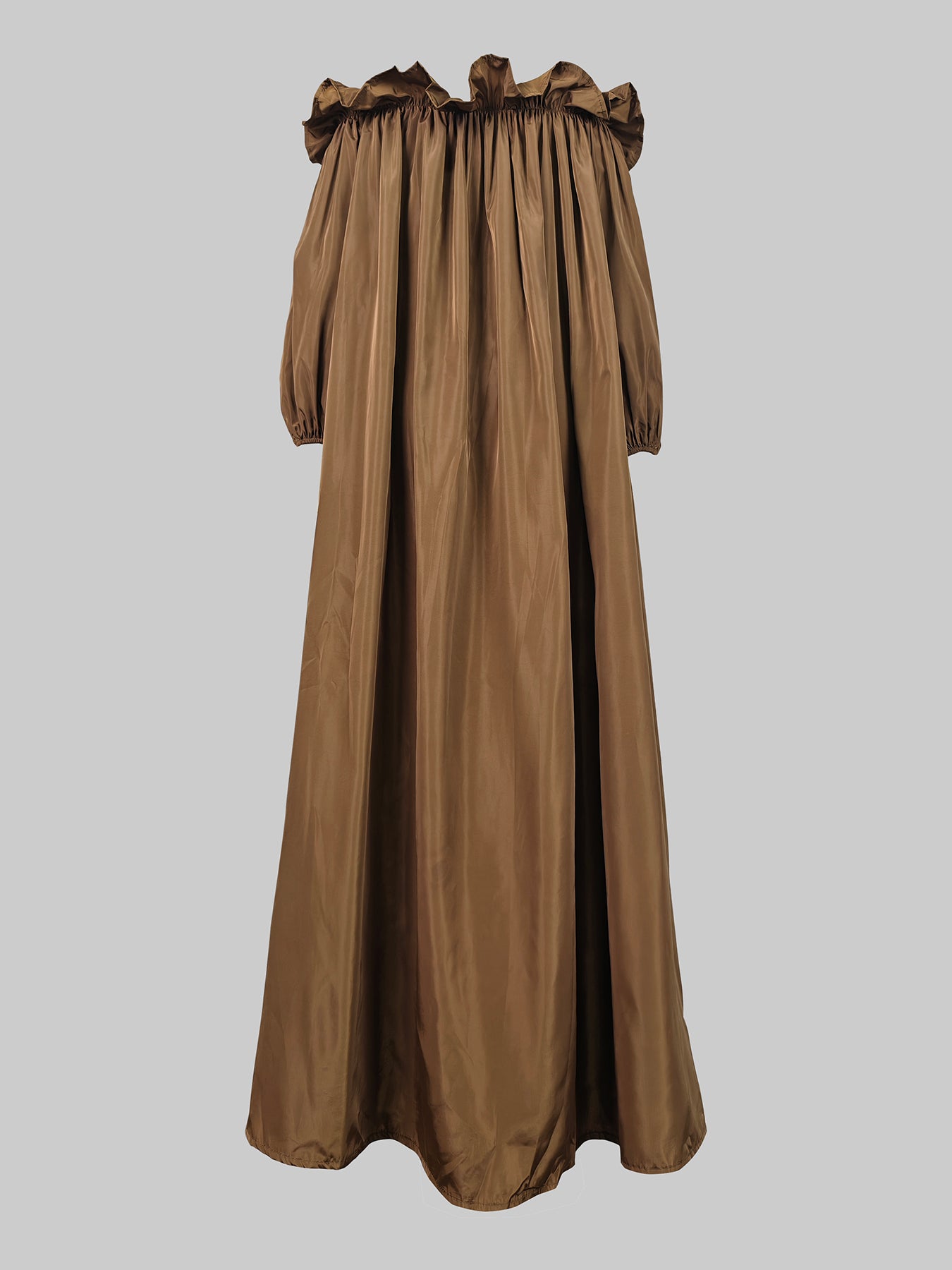 Loose Puff Sleeves Falbala Pleated Solid Color Off-The-Shoulder Maxi Dresses