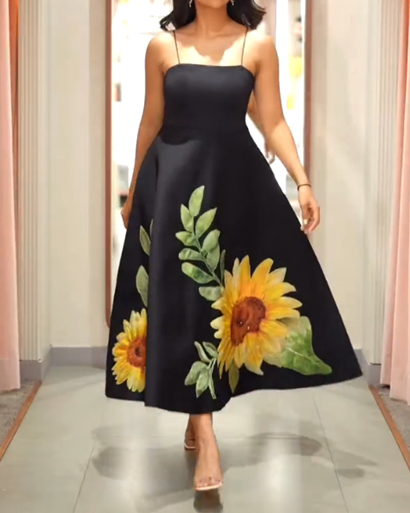 Elegant Sunflower Shoulder Two Wear Method Dress