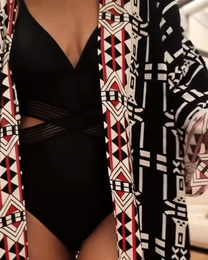 Casual Holiday Print Cardigan Dress