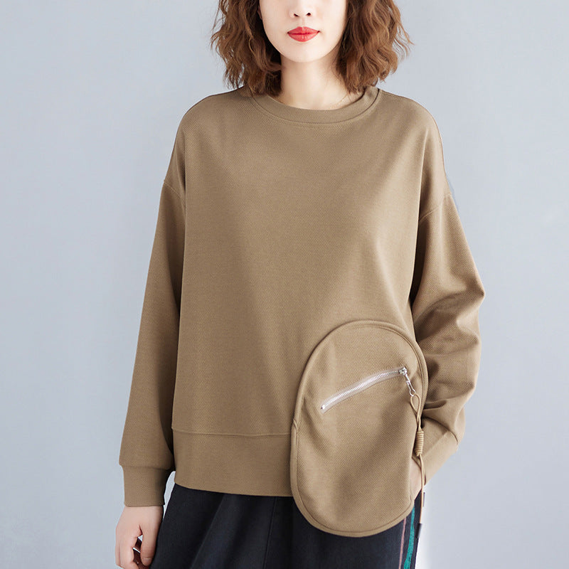 Loose Splicing Long Sleeve Round Neck Sweatshirt