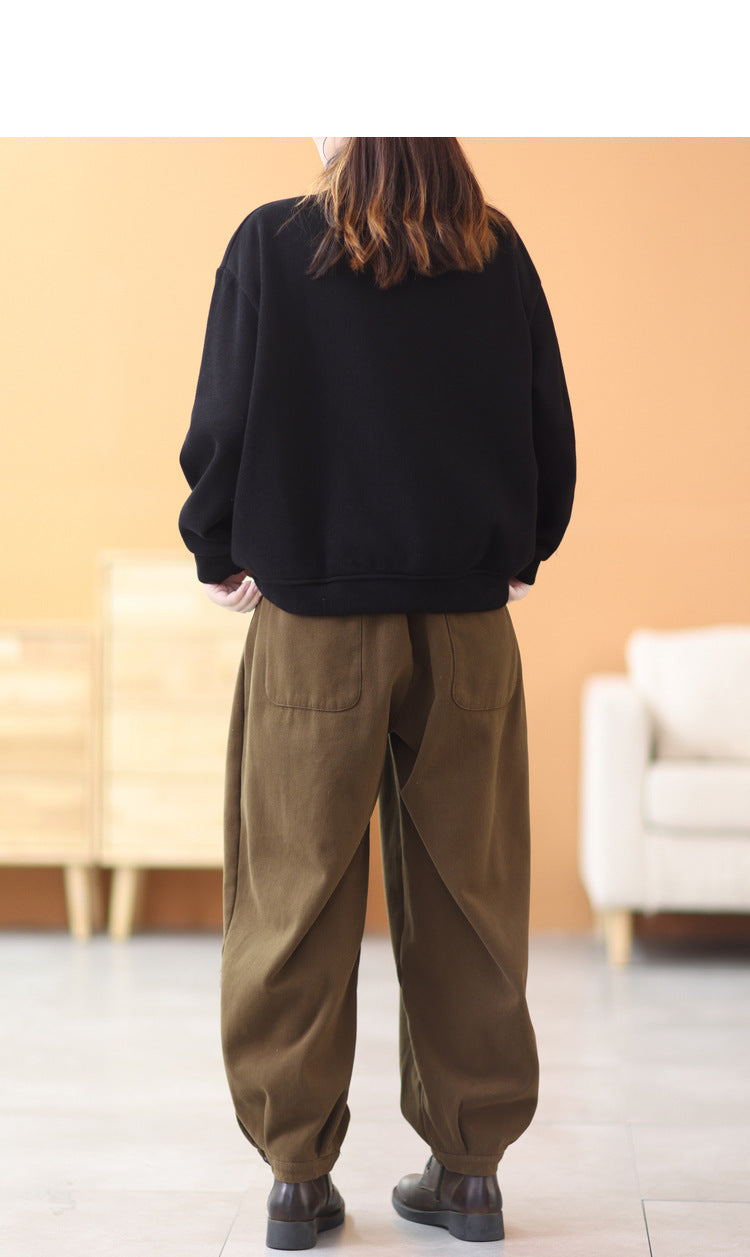 Casual Solid Color High Collar Velvet Sweatshirt