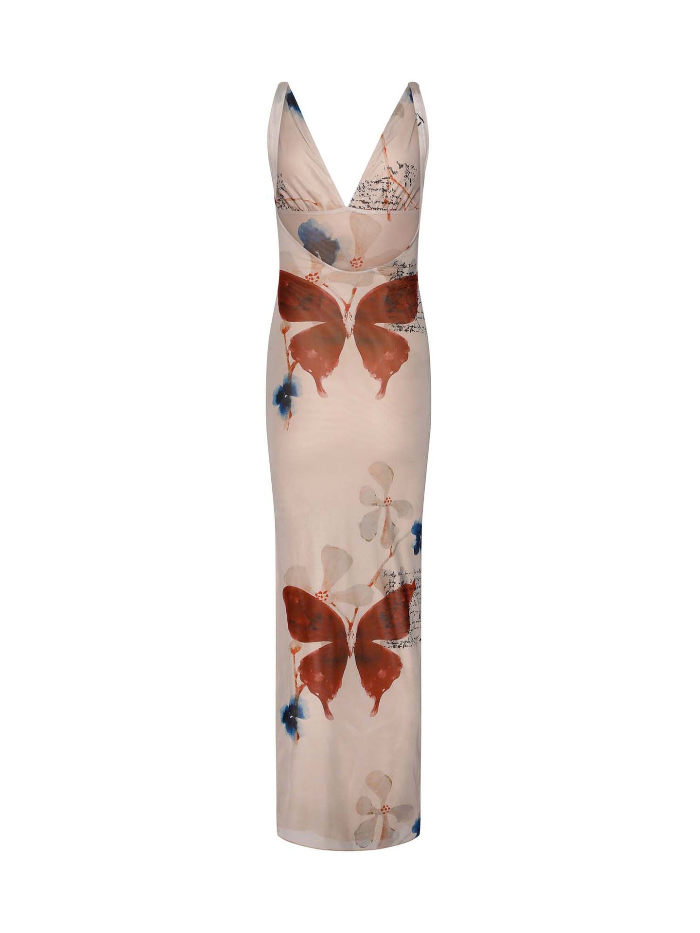 V Neck Butterfly Print Maxi Dress