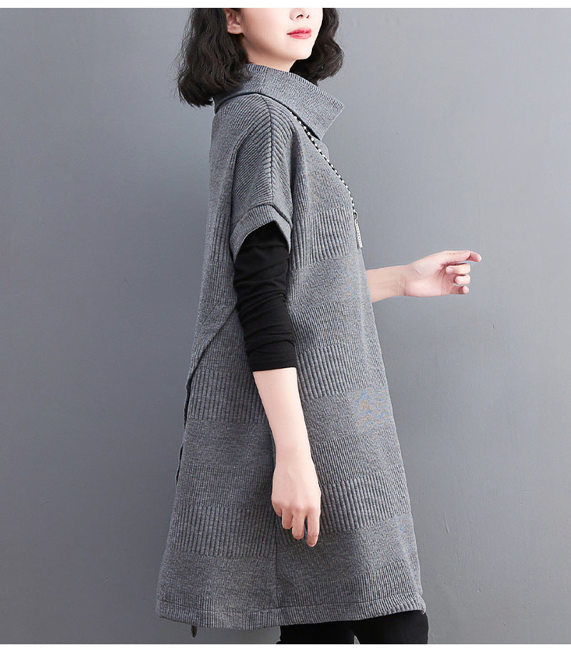 Loose Striped Turtleneck Knit Sweater Dress