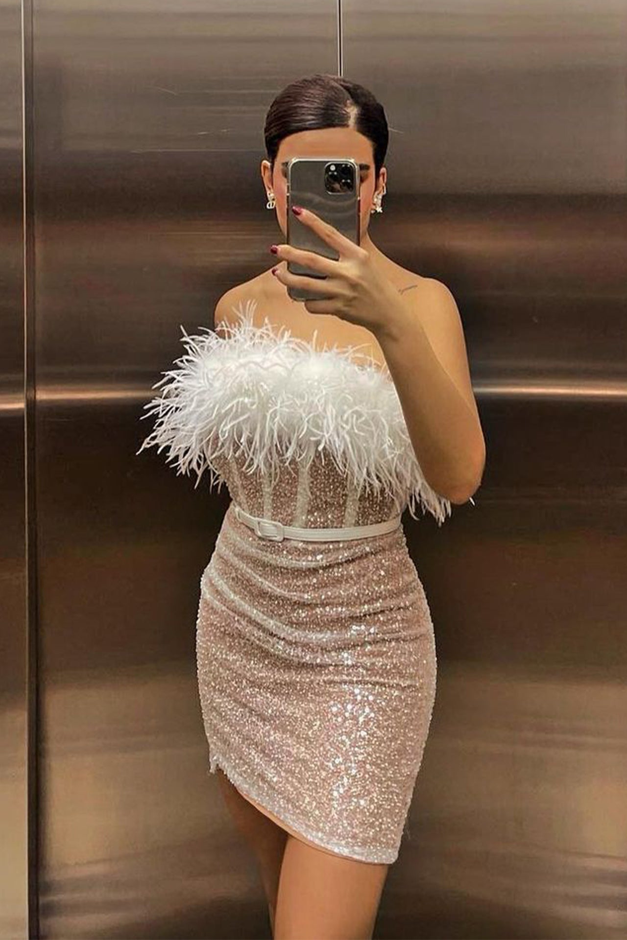 Bethany Strapless Feather Mini Dress