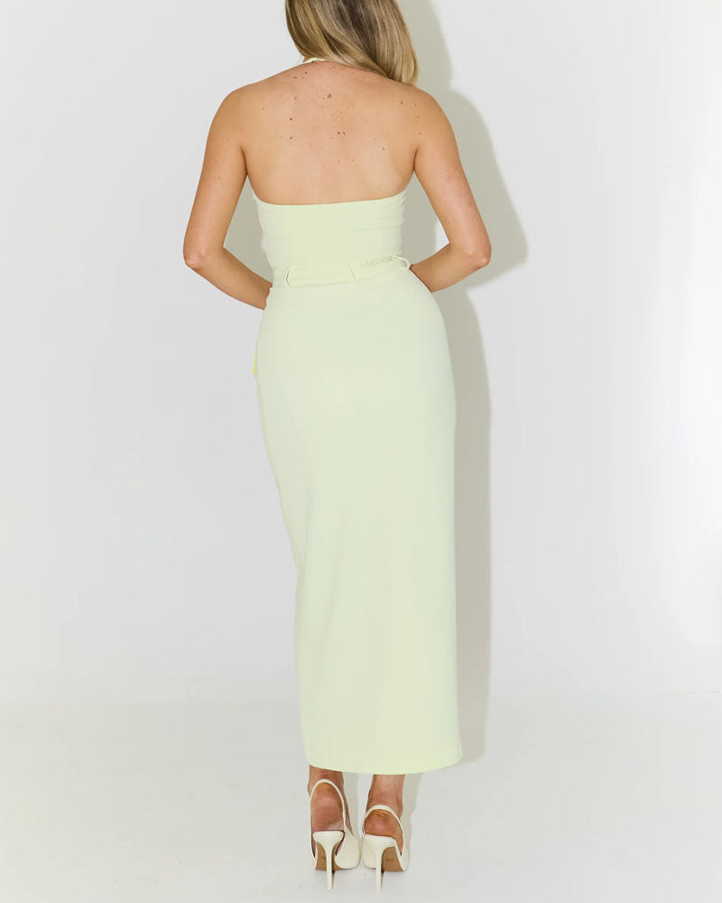 Fashion Solid Color Halter Vest & Split Skirt Two-Piece Set