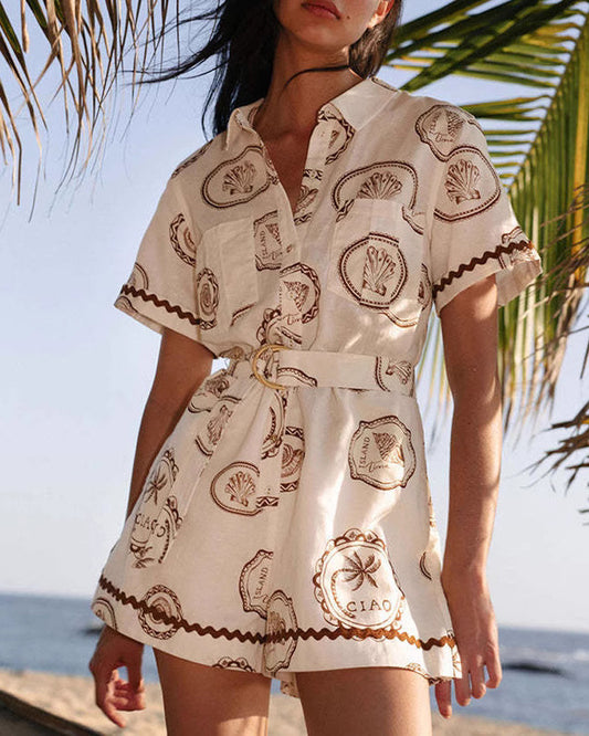 Vacation Lace-Up Cardigan Shirt Pants