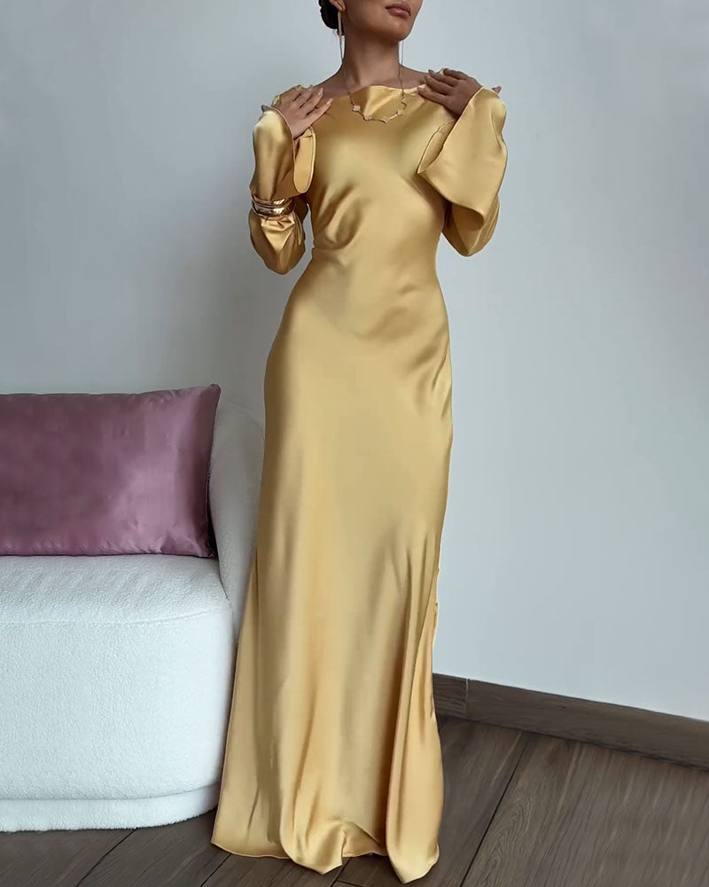 Golden elegant waisted evening dress