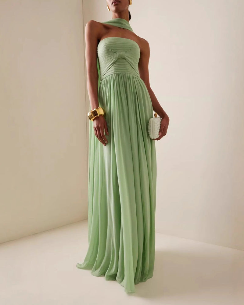 Pleated Strapless Strap Dress