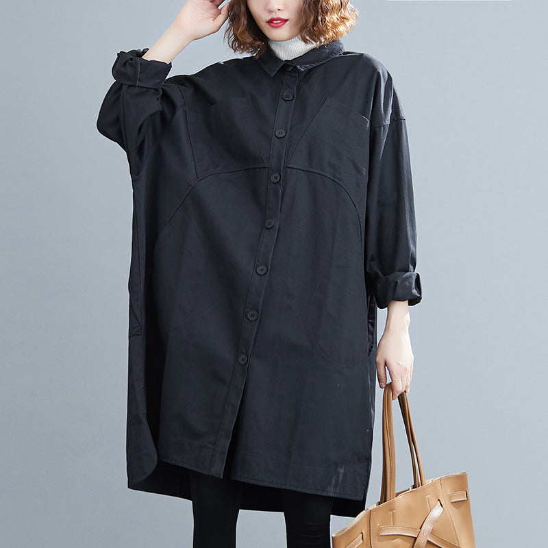 Literary Solid Color Lapel Long Sleeve Trench Coat