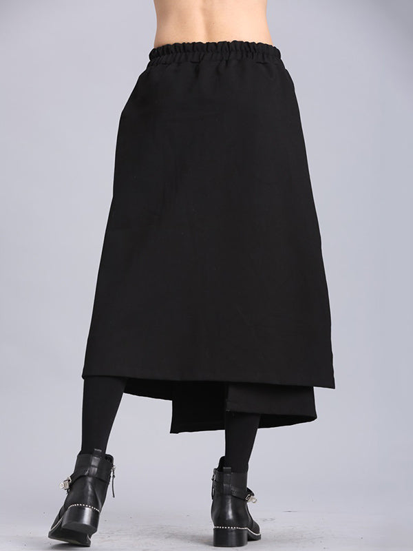 Raised Bands Split-Joint Asymmetric Black Empire Skirt