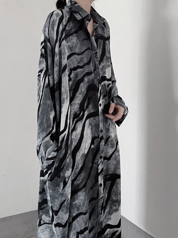 Vintage Tiger Stripe Dyed Long Sleeve Midi Dress