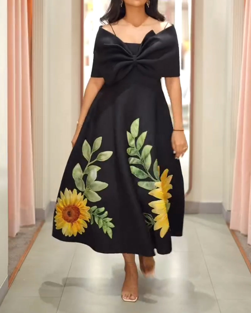 Elegant Sunflower Shoulder Two Wear Method Dress