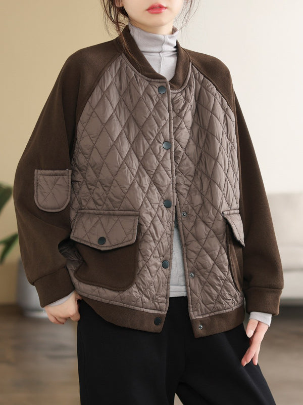 Literary Warm Splicing Round Neck Cotton Jacket