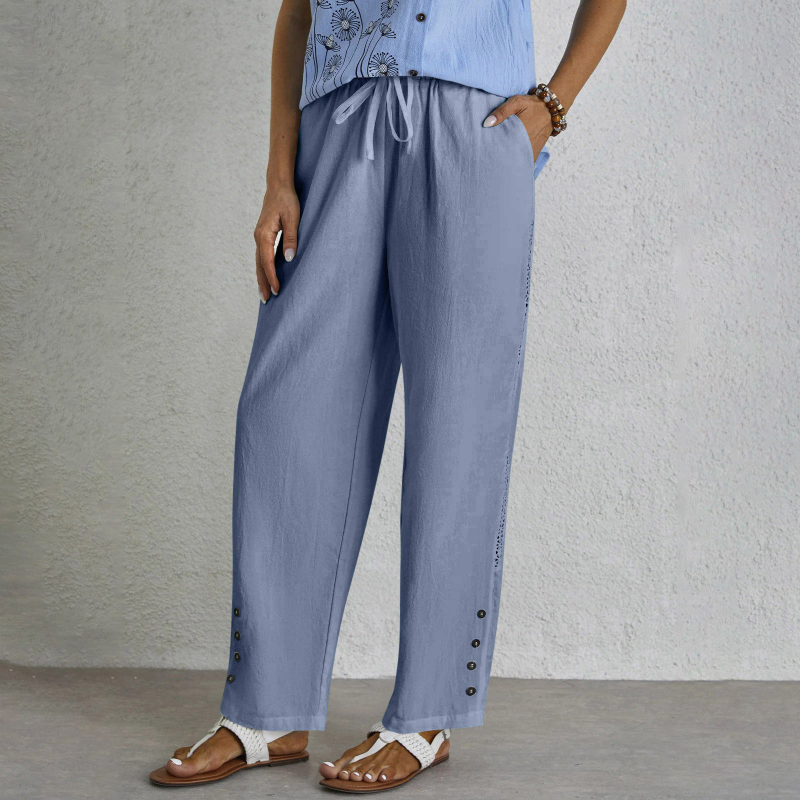 Drawstring Pocket Button Casual Pants