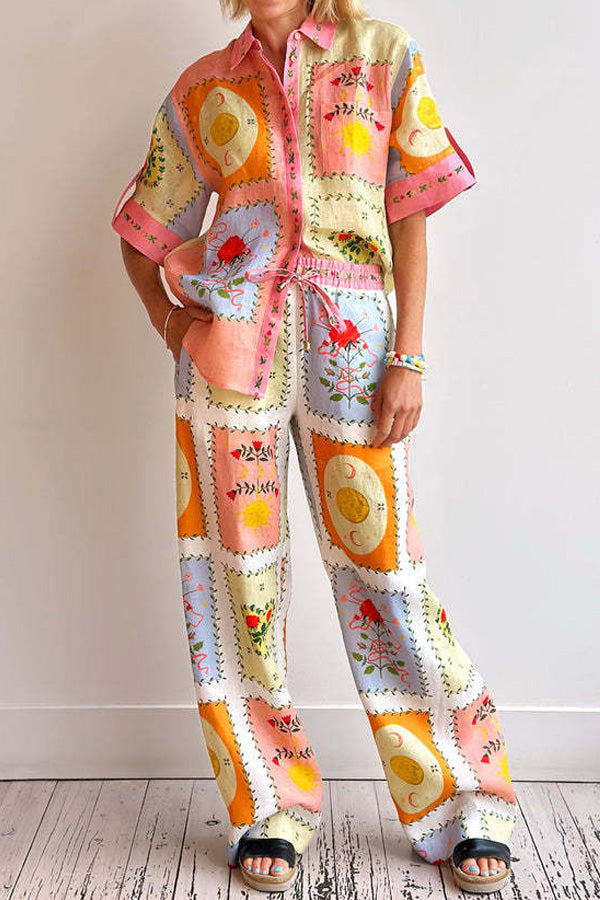 Fashion Print Shirt Trousers Suit