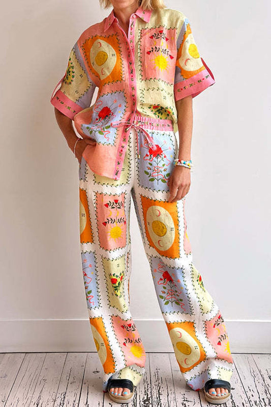 Fashion Print Shirt Trousers Suit