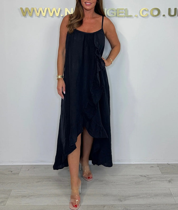 Solid Color  High Low -Desigh Ruffled Dress