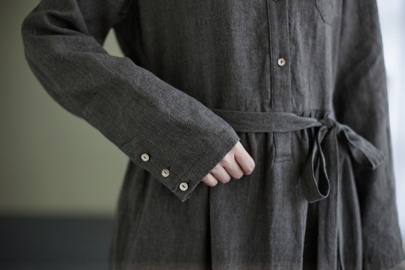 Retro Solid Color Long Sleeve Maxi Dress