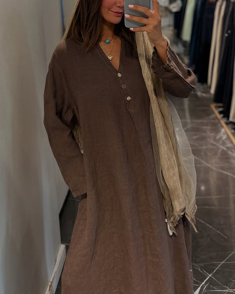 Casual Solid Color V-Neck Loose Dress