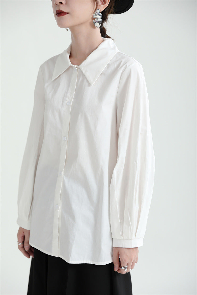 Simple Solid Color Lapel Long Sleeve Shirt