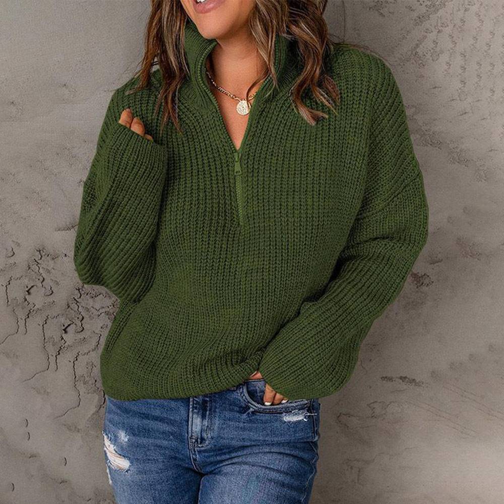 Zipper Turtleneck Women's Sweater