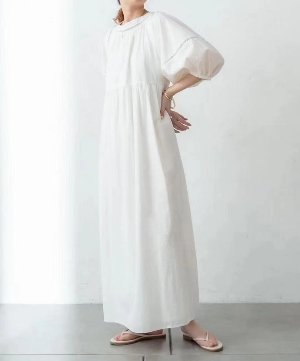 Loose Solid Color Lantern Sleeve Maxi Dress
