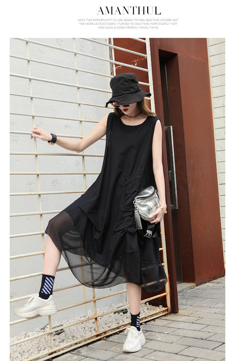 Vintage Patchwork Irregular Sleeveless A-Line Dress