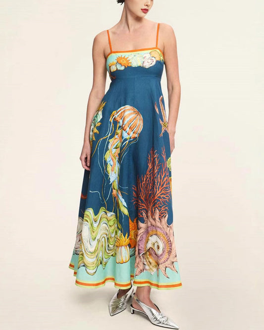 Vacation Graffiti Print Sling Dress