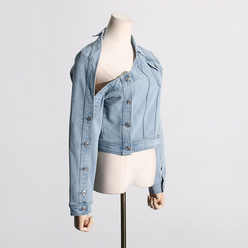 Niche Design Denim Off-the-shoulder Jacket